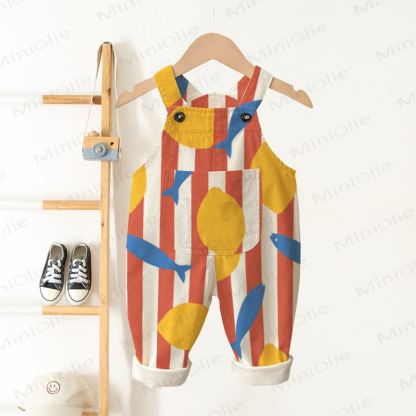 Baby Toddler Red Stripe Lemon Fish Apricot Overalls - Apricot - 3-5T - image 1