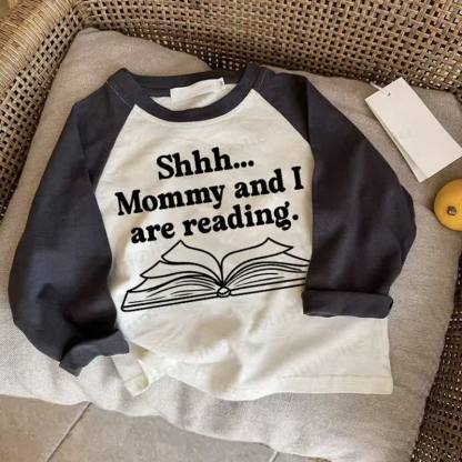 SHHH... MOMMY AND I ARE READING Baby Dark Gray Raglan T-shirt - Drak Gray - 2-3T - image 1
