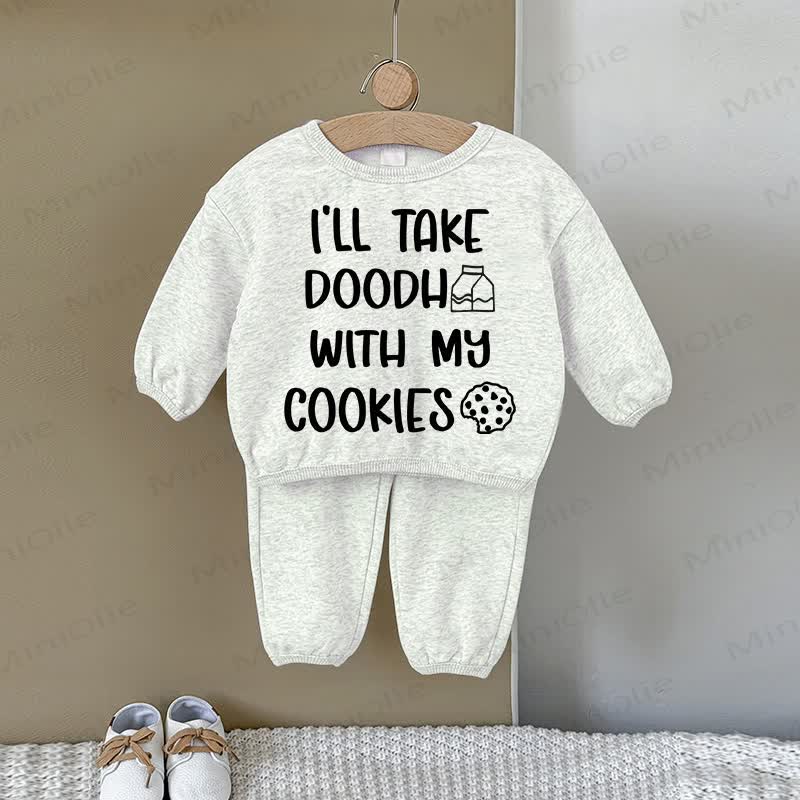 I'LL TAKE DOODH WITH MY COOKIES Baby Gray Sweatshirt 2-piece Set - Gray - 2-3T - image 1