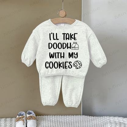 I'LL TAKE DOODH WITH MY COOKIES Baby Gray Sweatshirt 2-piece Set - Gray - 2-3T - image 1