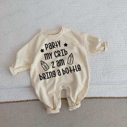 PARTY MY CRIB 2 AM BRING A BOTTLE Baby Beige Romper - Beige - 2-3T - image 1