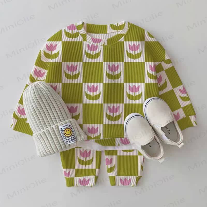 Baby Green Plaid Flower 2-piece Waffle Set - White - 2-3T - image 1
