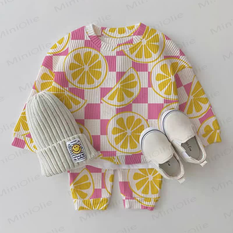 Baby Pink Plaid Lemon 2-piece Waffle Set - White - 2-3T - image 1