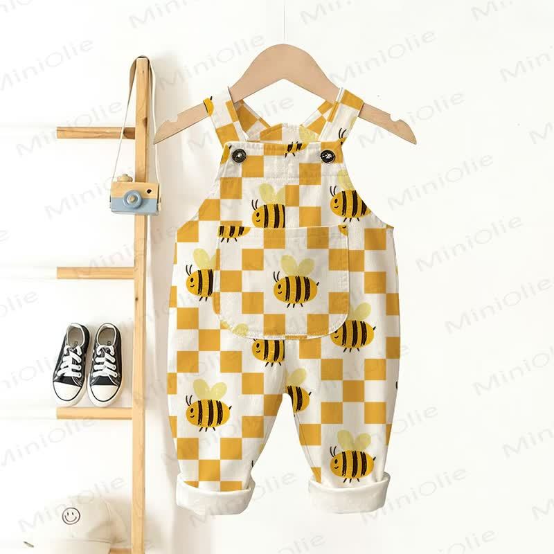 Baby Toddler White Plaid Bee Woven Overalls  - White - 3-5T - image 1