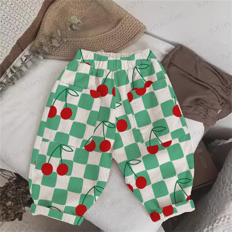 Baby Toddler Beige Green Plaid Cherry Cord Pants - Beige - 5-7T - image 1