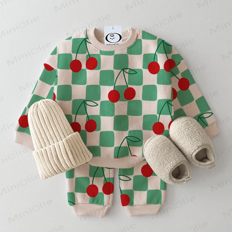 Baby 2-piece Green Plaid Cherry Beige Set - Beige - 2-3T - image 1