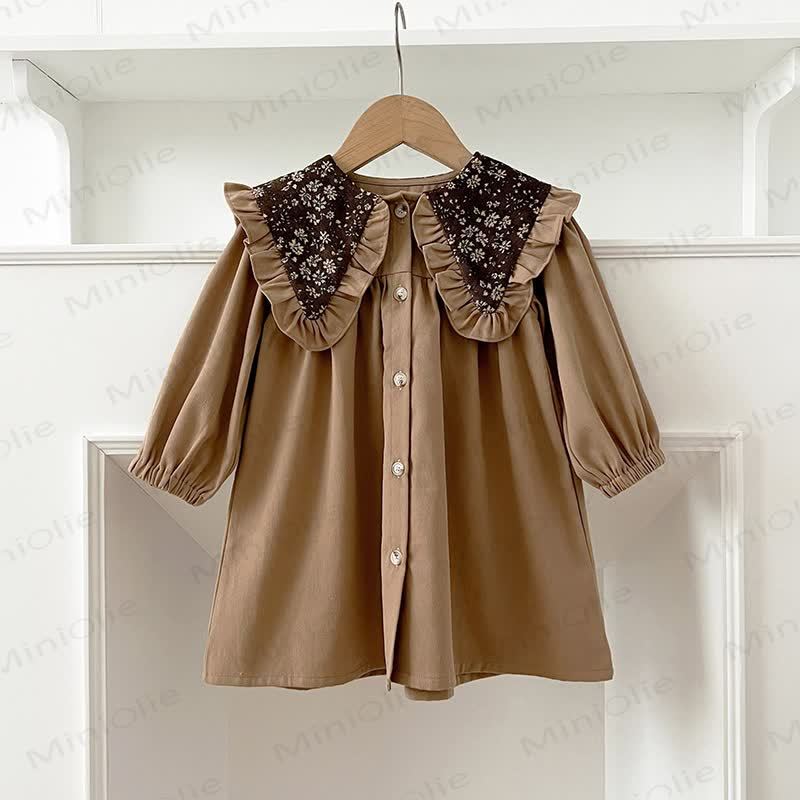 Baby Toddler Girl Floral Lapel Dress - Brown - 8Y - image 1