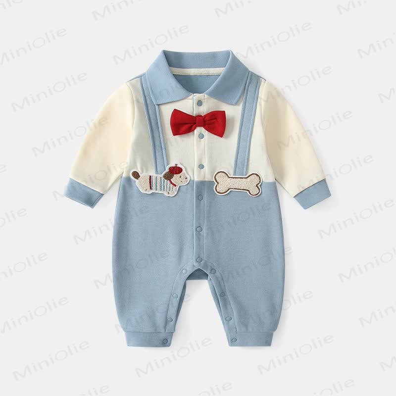 Baby Fake 2pcs Puppy Bow Romper - Blue - 18-24M - image 1