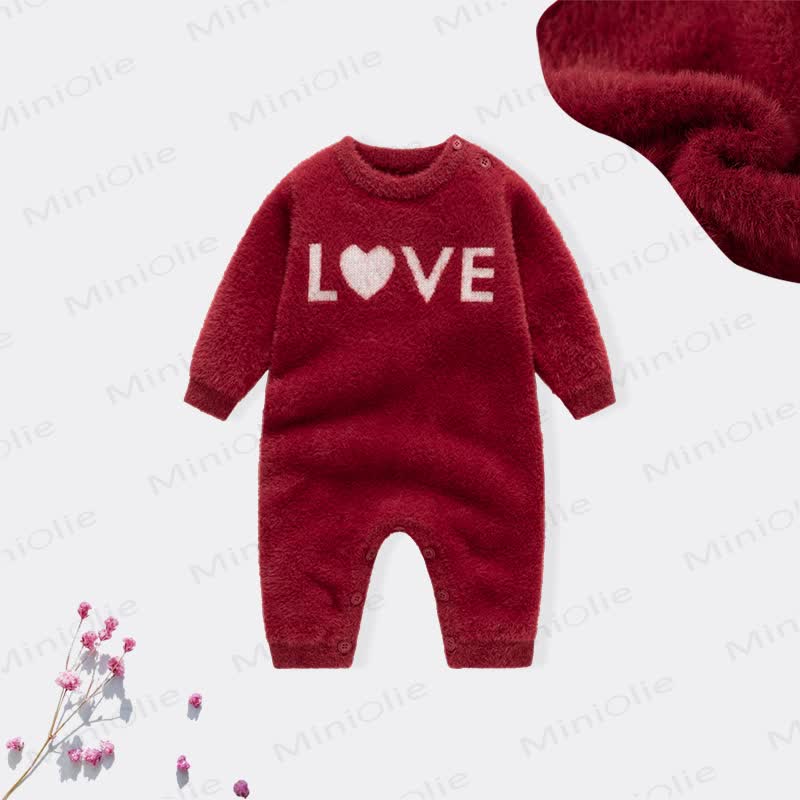 LOVE Baby Fleece Romper - Red - 18-24M - image 2