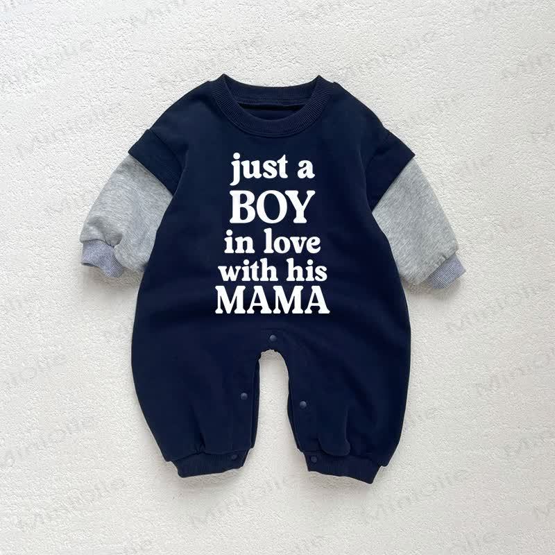 JUST A BOY IN LOVE WITH THIS MAMA Baby Toddler Dark Blue Color Block Romper - Dark Blue - 18-24M - image 1