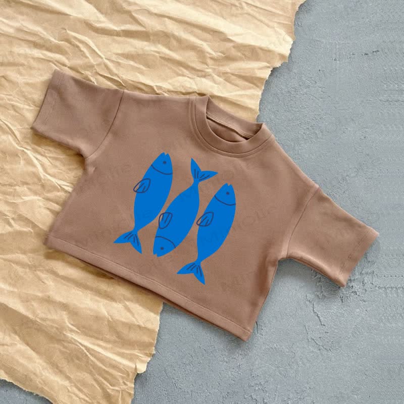 Baby Blue Fish Summer Casual T-Shirt - Brown - 2-3T - image 3