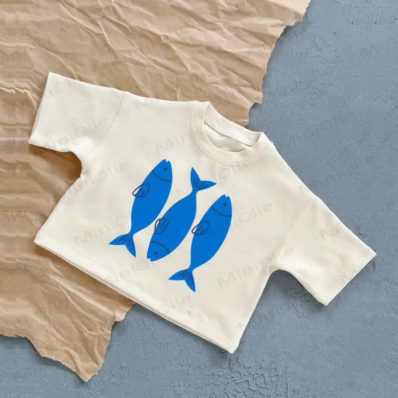 Baby Blue Fish Summer Casual T-Shirt - White - 2-3T - image 2