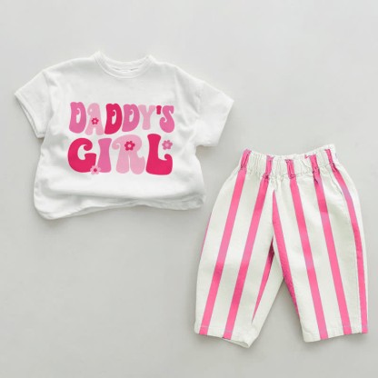 DADDY'S GIRL Baby Pink Vertical Striped 2-piece Set - White&Pink - 2-3T - image 1