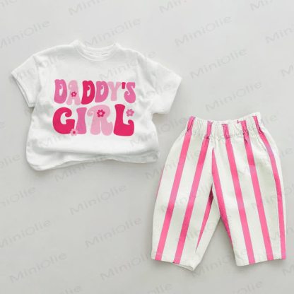 DADDY'S GIRL Baby Pink Vertical Striped 2-piece Set - White&Pink - 2-3T - image 1