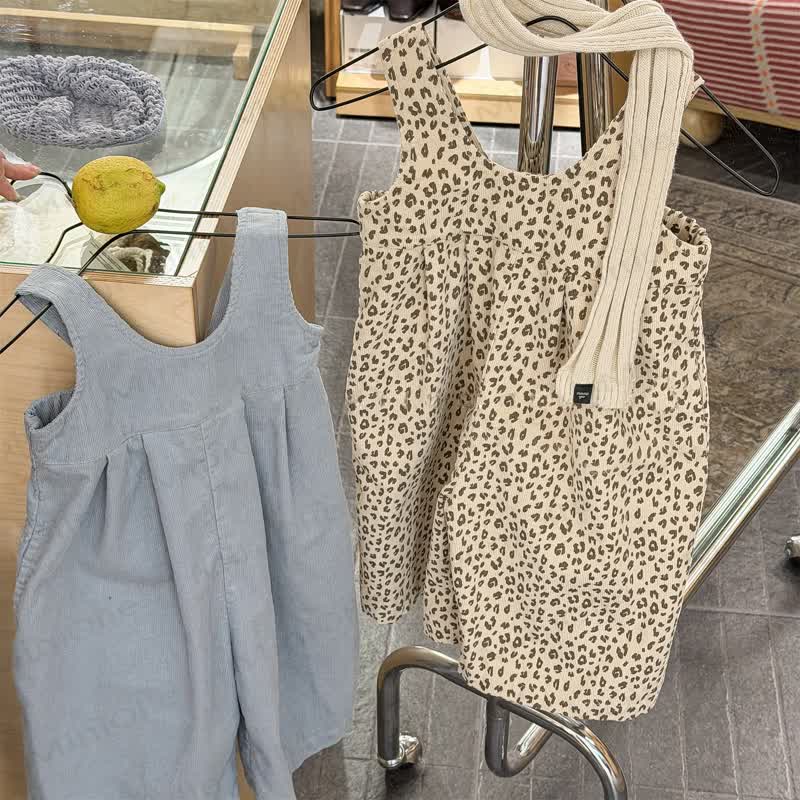 Baby Toddler Girl Solid Color/Leopard Print Overalls - image 1