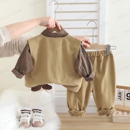 HAPPY Baby Toddler Boy Stripe Dog 3-piece Knit Set - image 3