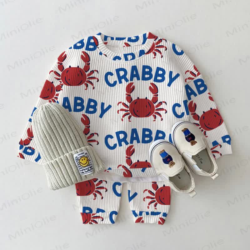 CRABBY Baby Waffle Crab letters White Sweatshirt 2-piece Set - White - 18-24M - image 1