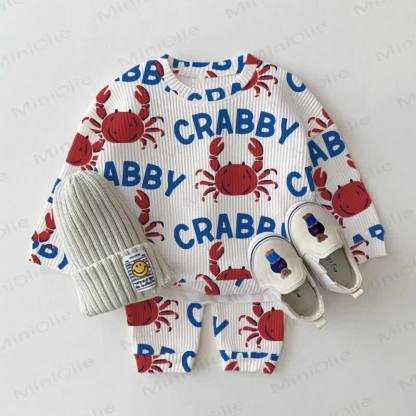 CRABBY Baby Waffle Crab letters White Sweatshirt 2-piece Set - White - 18-24M - image 1