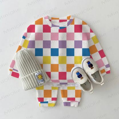 Baby Waffle Colorful Checkerboard Sweatshirt 2-piece Set - Colorful - 18-24M - image 1