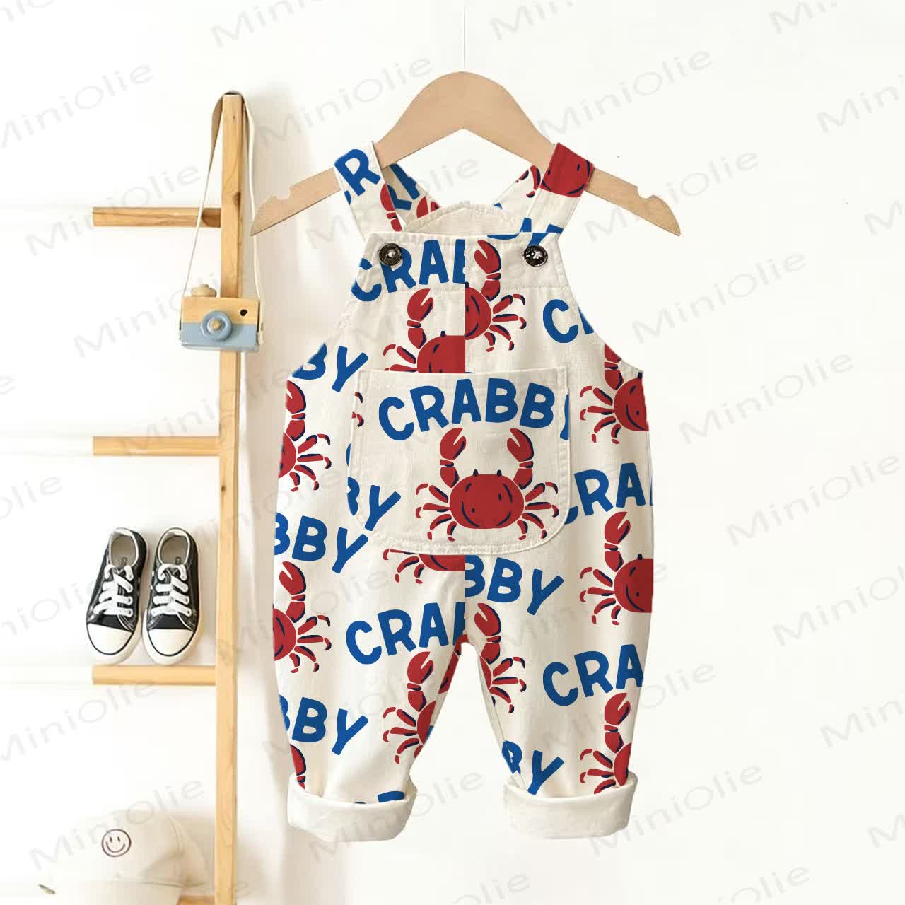 CRABBY Baby Toddler Crab Letters Overalls - White - 3-5T - image 1