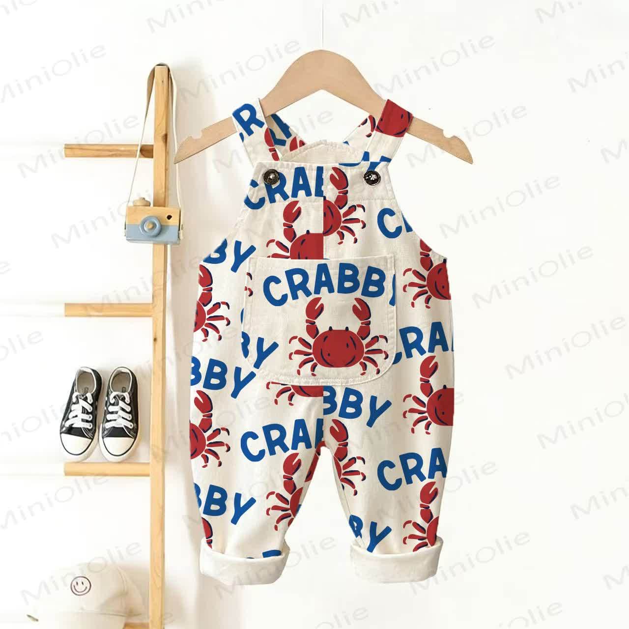 CRABBY Baby Toddler Crab Letters Overalls - White - 3-5T - image 1
