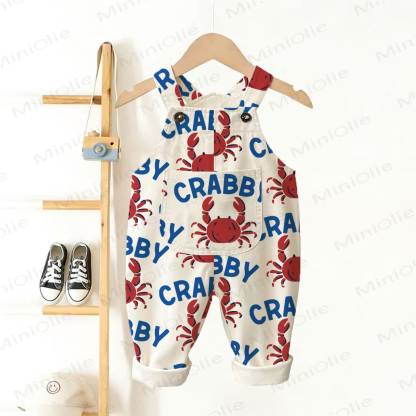 CRABBY Baby Toddler Crab Letters Overalls - White - 3-5T - image 1