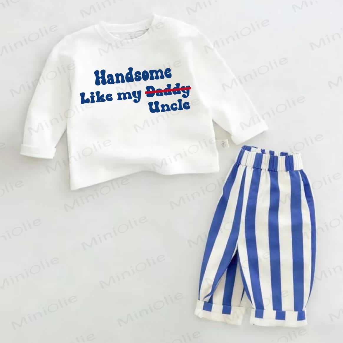 HANDSOME LIKE MY UNCLE Baby Blue Vertical Striped 2-piece Set - White&Blue - 2-3T - image 1