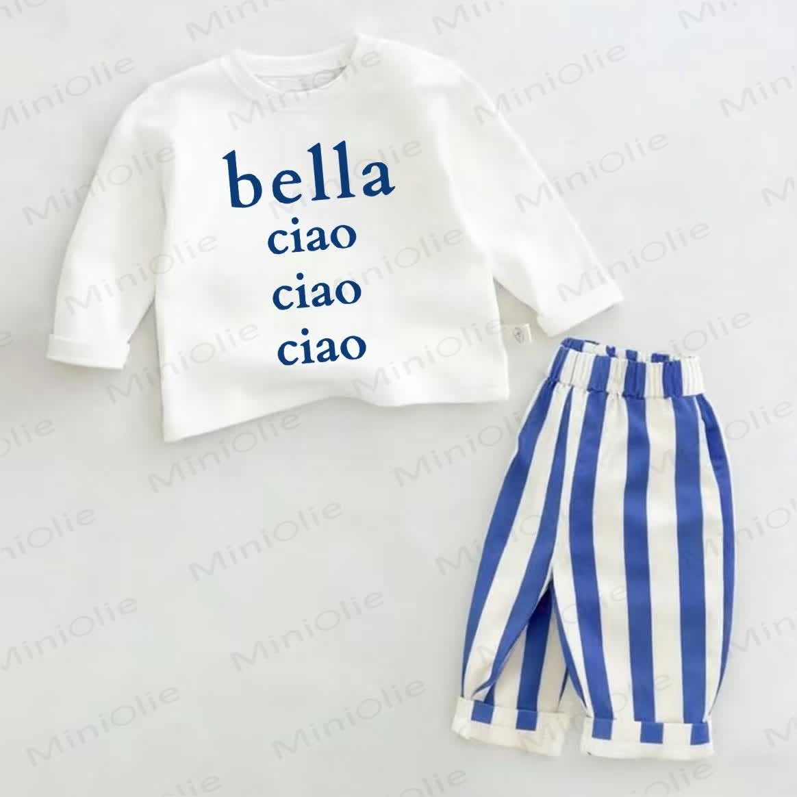 BELLA CIAO CIAO CIAO Baby Blue Vertical Striped 2-piece Set - White&Blue - 2-3T - image 1