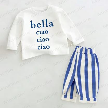BELLA CIAO CIAO CIAO Baby Blue Vertical Striped 2-piece Set - White&Blue - 2-3T - image 1