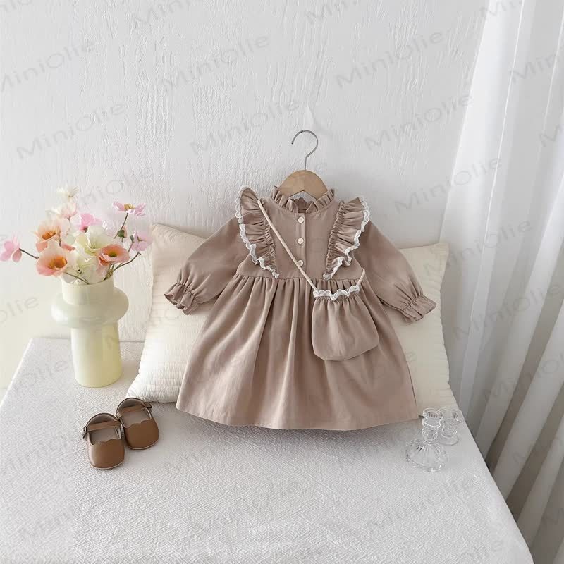 Baby Toddler Girl Solid Color Dress - Khaki - 3-5T - image 1