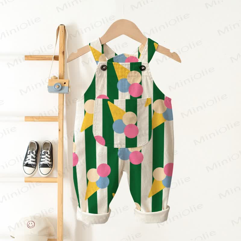 Baby Toddler Green Stripe Ice Cream Apricot Overalls - Apricot - 3-5T - image 1