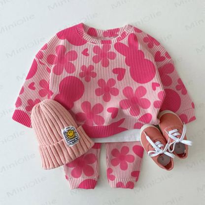 Baby 2-piece Bunny Flower Pink Waffle Set - Pink - 3-5T - image 1