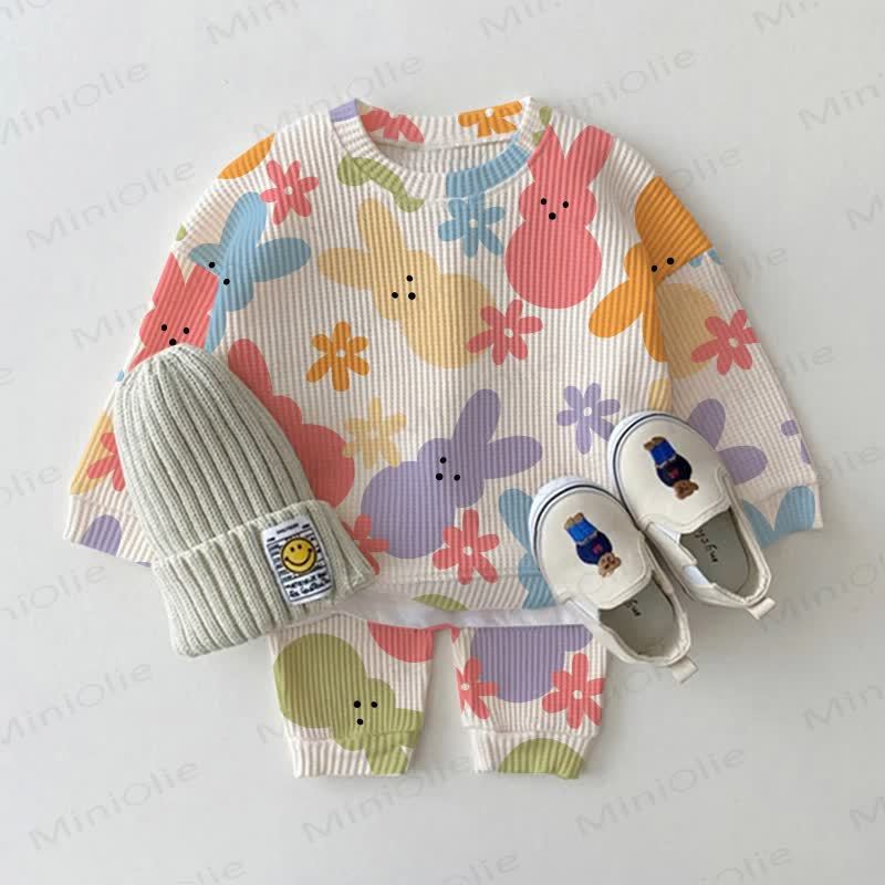 Baby 2-piece Bunny Flower Beige Waffle Set - Beige - 3-5T - image 1