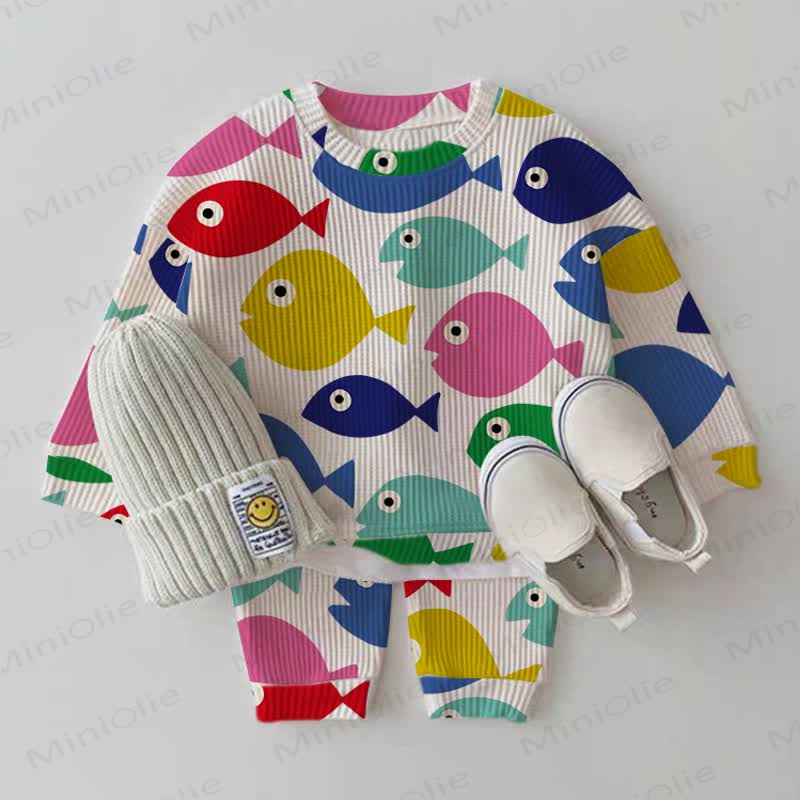 Baby Multicolor Fish 2-piece Waffle Set - White - 2-3T - image 1