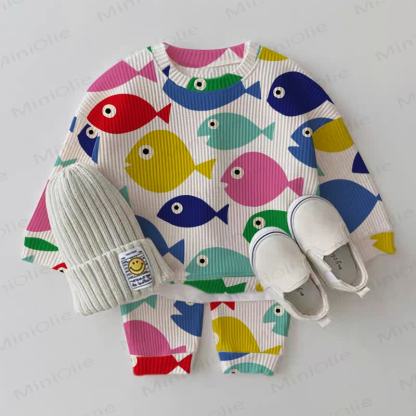 Baby Multicolor Fish 2-piece Waffle Set - White - 2-3T - image 1