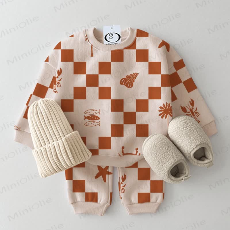 Baby 2-piece Brown Plaid Animal Beige Set - Beige - 2-3T - image 1