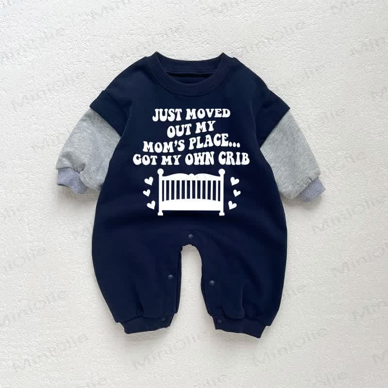 JUST MOVED OUT MY MOM'S PLACE... GOT MY OWN CRIB Baby Toddler Love Dark Blue Color Block Romper - Dark Blue - 18-24M - image 1