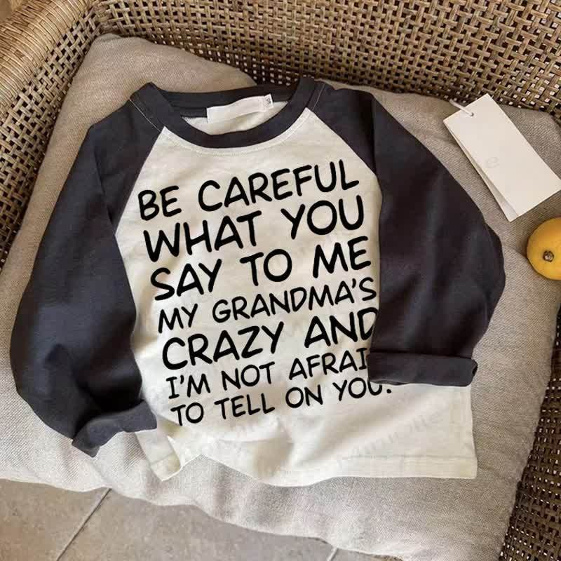 BE CAREFUL WHAT YOU SAY TO ME Baby Dark Gray Raglan T-shirt - Drak Gray - 2-3T - image 1