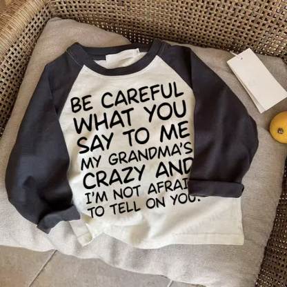 BE CAREFUL WHAT YOU SAY TO ME Baby Dark Gray Raglan T-shirt - Drak Gray - 2-3T - image 1