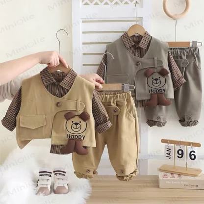 HAPPY Baby Toddler Boy Stripe Dog 3-piece Knit Set - image 1