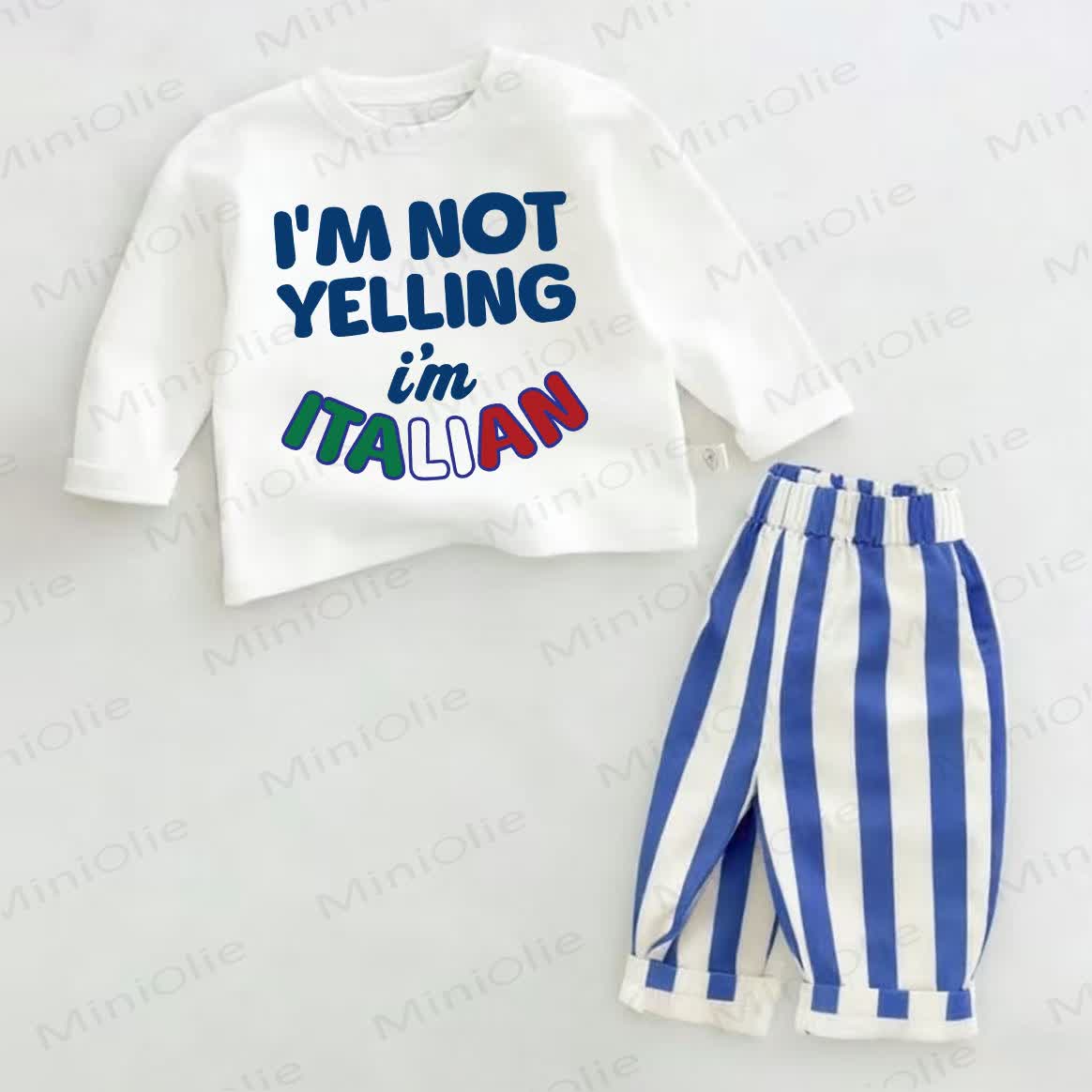 I'M NOT YELLING I'M ITALIAN Baby Blue Vertical Striped 2-piece Set - White&Blue - 2-3T - image 1