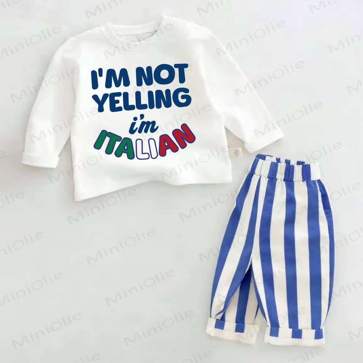 I'M NOT YELLING I'M ITALIAN Baby Blue Vertical Striped 2-piece Set - White&Blue - 2-3T - image 1