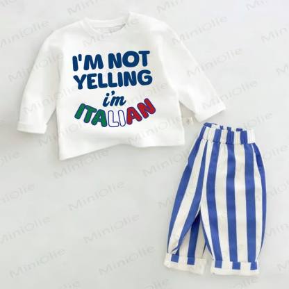 I'M NOT YELLING I'M ITALIAN Baby Blue Vertical Striped 2-piece Set - White&Blue - 2-3T - image 1