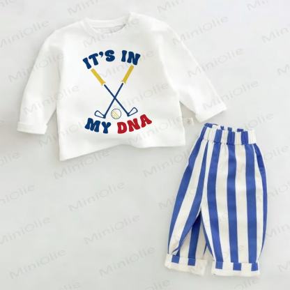 IT'S IN MY GOLF DNA Baby Blue Vertical Striped 2-piece Set - White&Blue - 2-3T - image 1