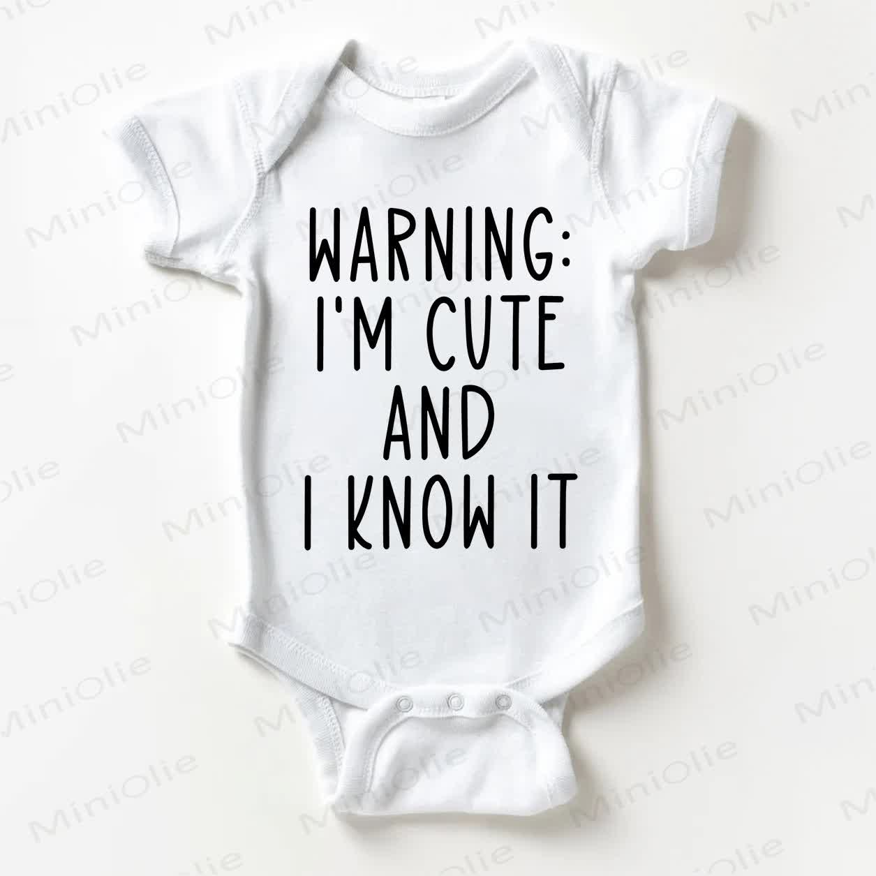WARNING: I'M CUTE AND I KNOW IT Baby Slogan White Bodysuit - White - 18-24M - image 1