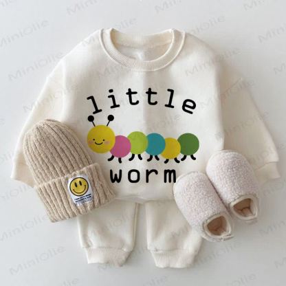 LITTLE WORM Baby White Sweatshirt 2-piece Set - White - 2-3T - image 1