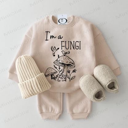 I'M A FUNGI Baby Sweatshirt 2-piece Beige Set - Beige - 2-3T - image 1