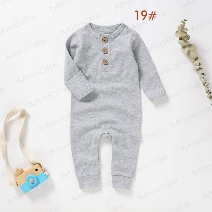Baby Newborn Solid Color Button Romper - Grey - 18-24M - image 4