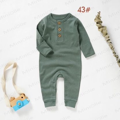 Baby Newborn Solid Color Button Romper - Green - 18-24M - image 6