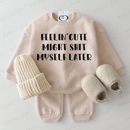 FEELIN' CUTE MIGHT SHIT MYSELF LATER Baby Beige 2-piece Set - Beige - 2-3T - image 1